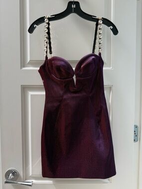 AREA Purple Jeweled-Strap Mini Dress